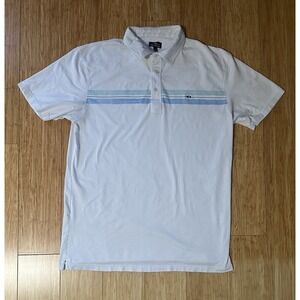 Fish Hippie Polo Men's Large White Blue Stripe Short Sleeve Polo Shirt